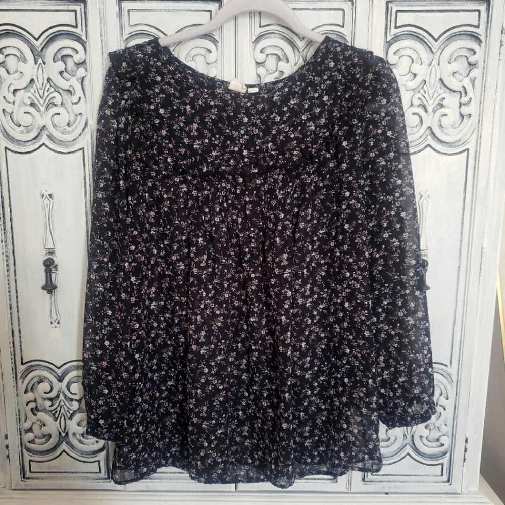 Gap baby doll floral flowy sheer boho top large tall